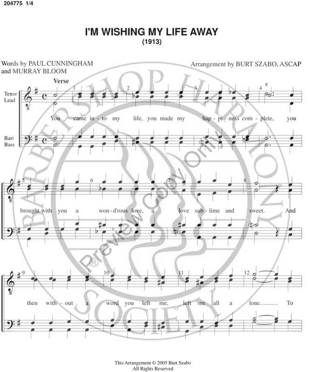 I'm Wishing My Life Away (TTBB) (arr. Burt Szabo)-Download-UNPUB