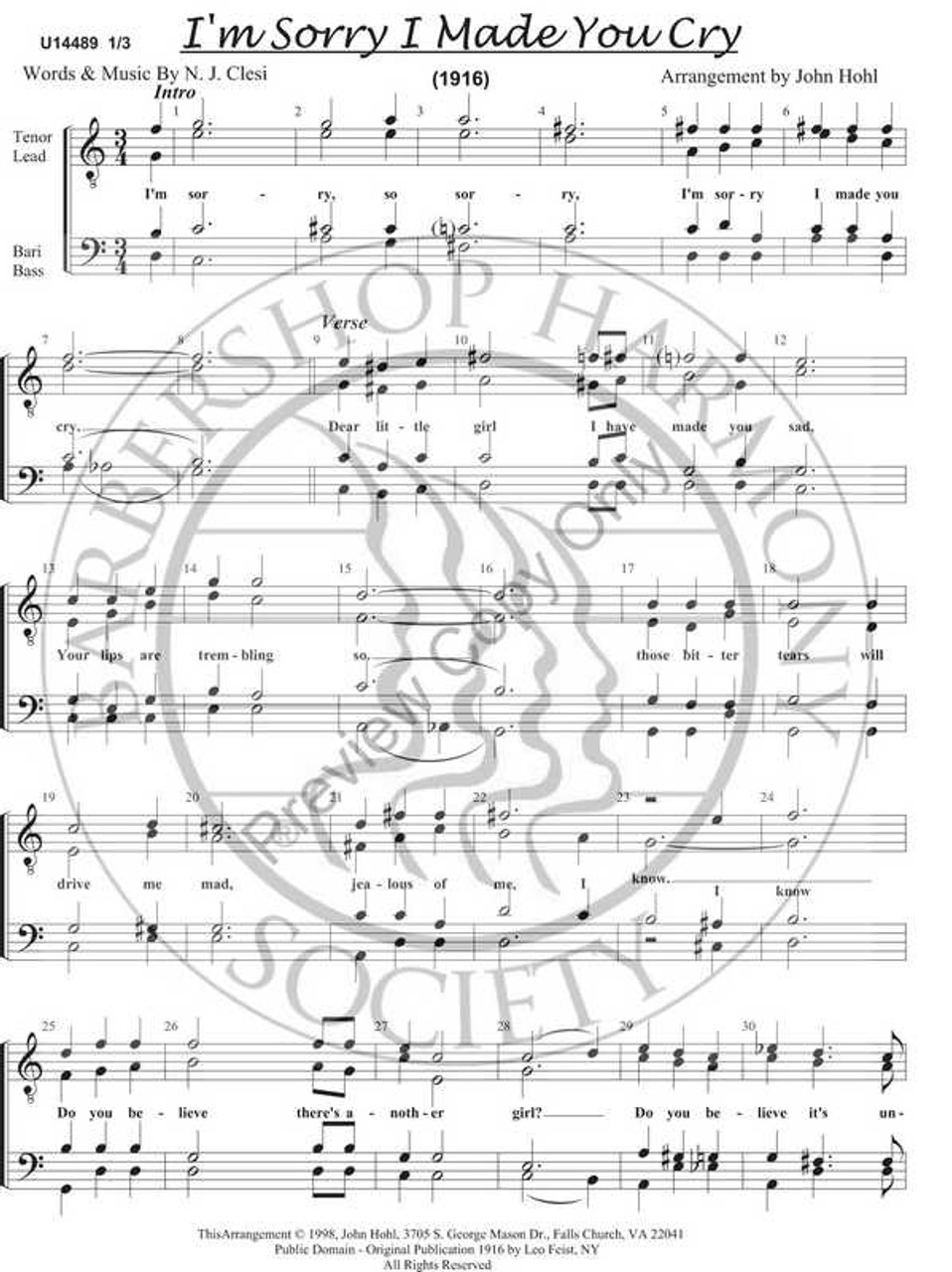 I'm Sorry I Made You Cry 5 (TTBB) (arr. John Hohl)-Download-UNPUB