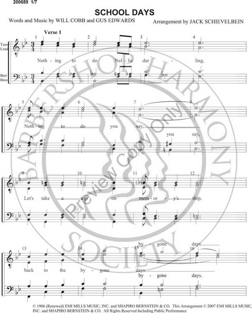 School Days 1 (TTBB) (arr. Jack Schievelbein)-Download-UNPUB