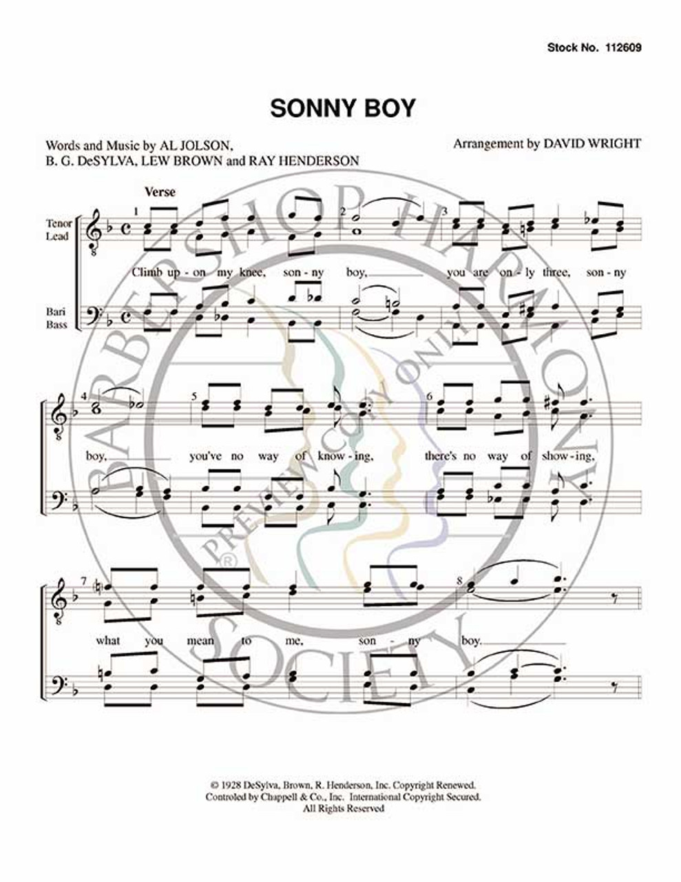 Sonny Boy 4 (TTBB) (arr. David Wright)-Download-UNPUB