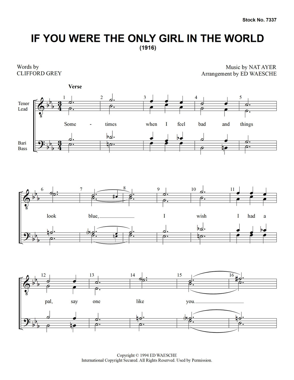 If You Were The Only Girl In The World (TTBB) (arr. Waesche)