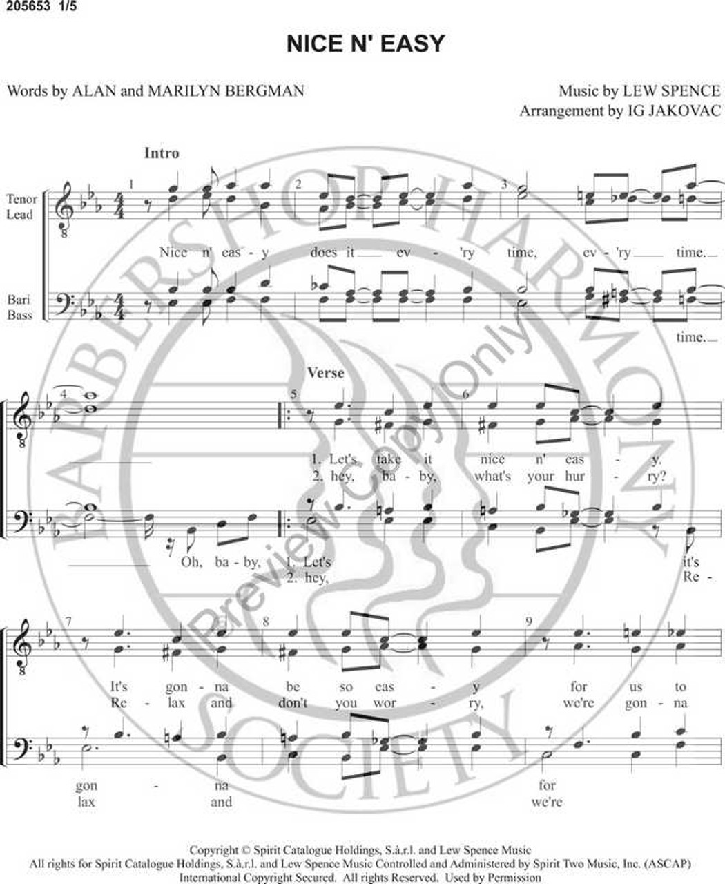 Nice 'n Easy (TTBB) (arr. Ig Jakovac)-Download-UNPUB