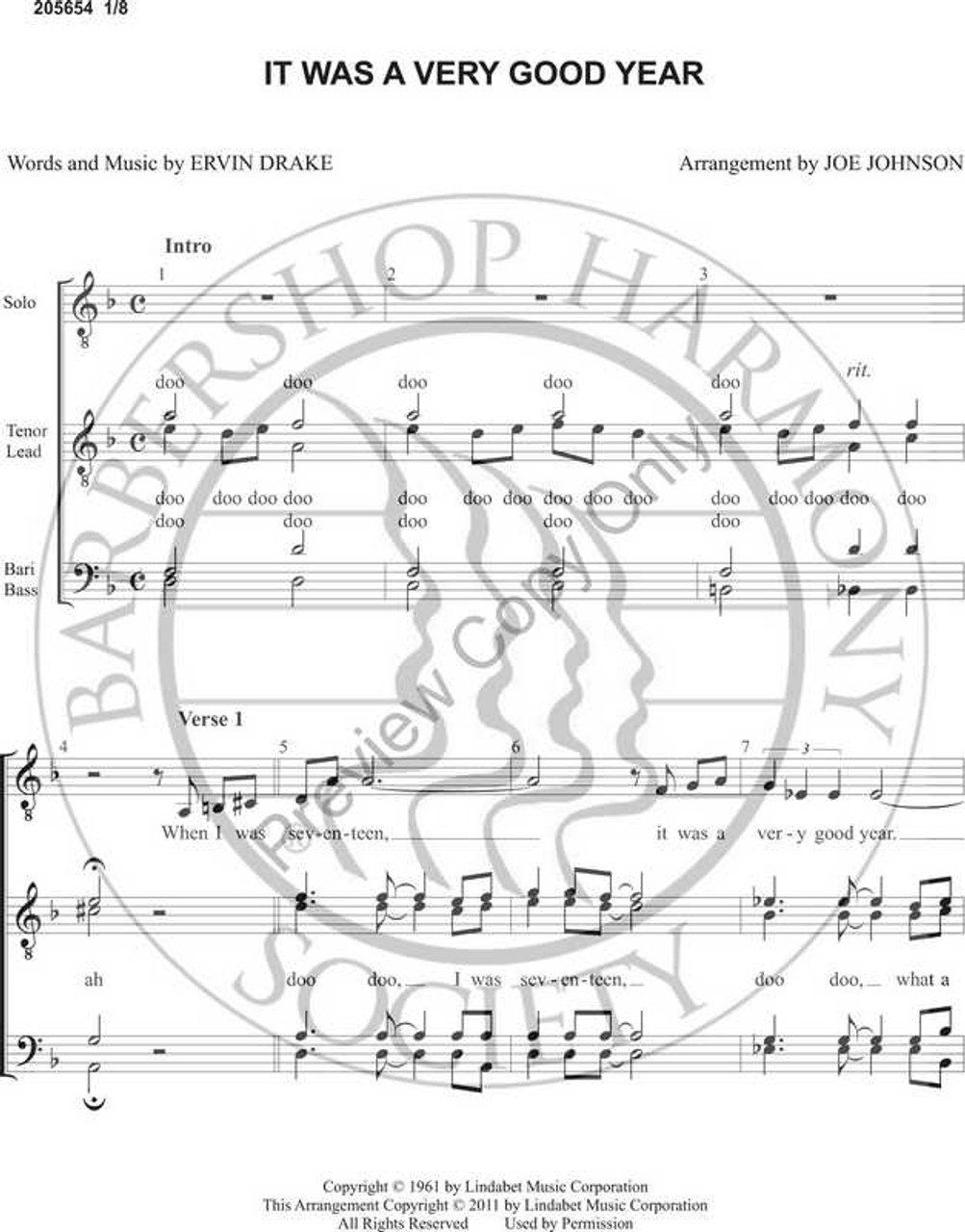 It Was A Very Good Year (TTBB) (arr. Joe Johnson)-Download-UNPUB