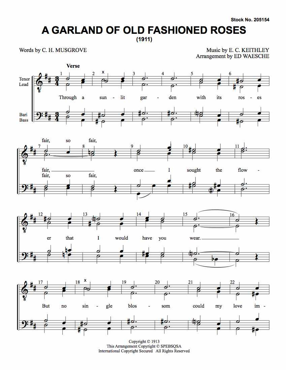 Garland Of Old Fashioned Roses 1 (TTBB) (arr. Ed Waesche)-Download-UNPUB