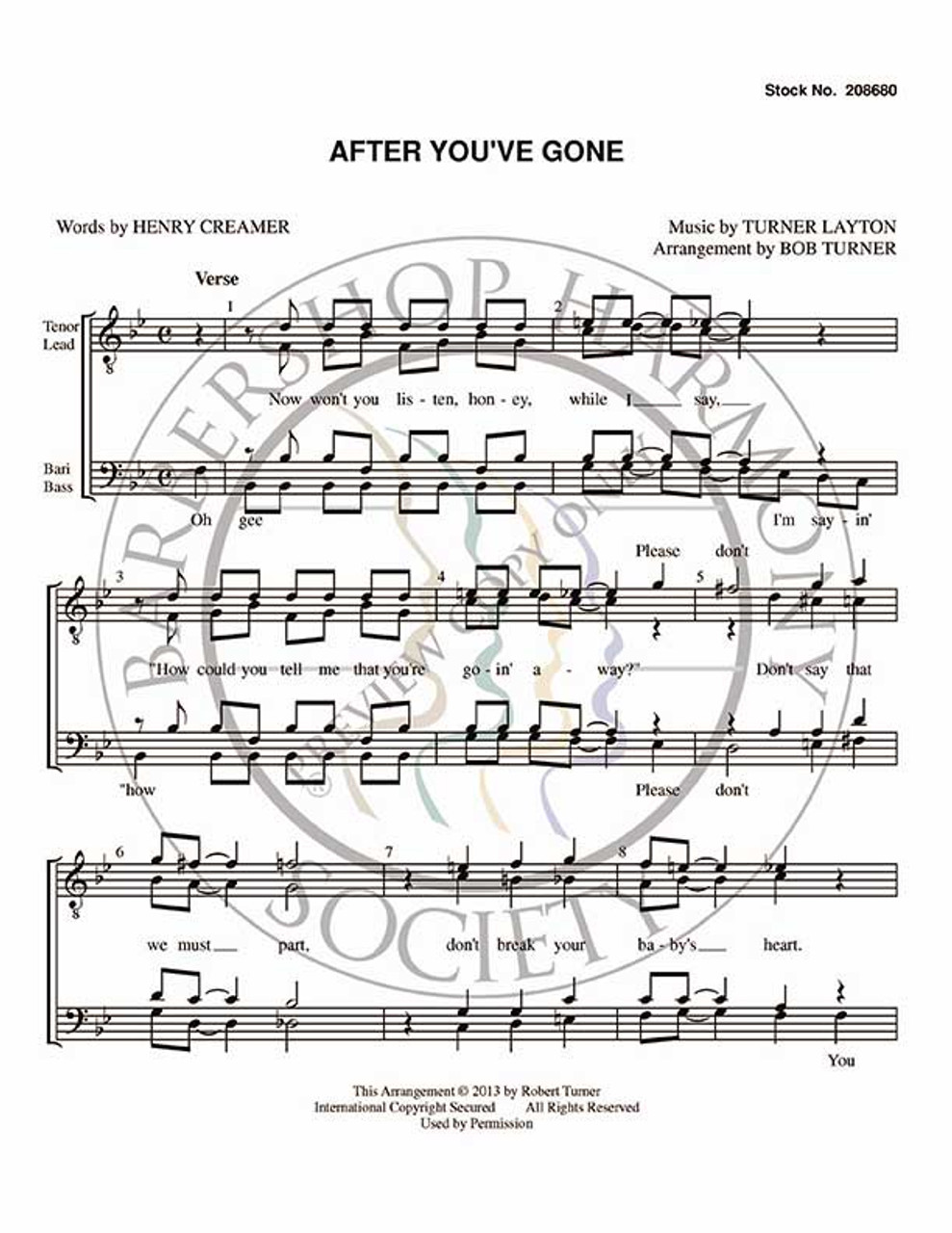 After You've Gone 4 (TTBB) (arr. Robert Turner)-Download-UNPUB