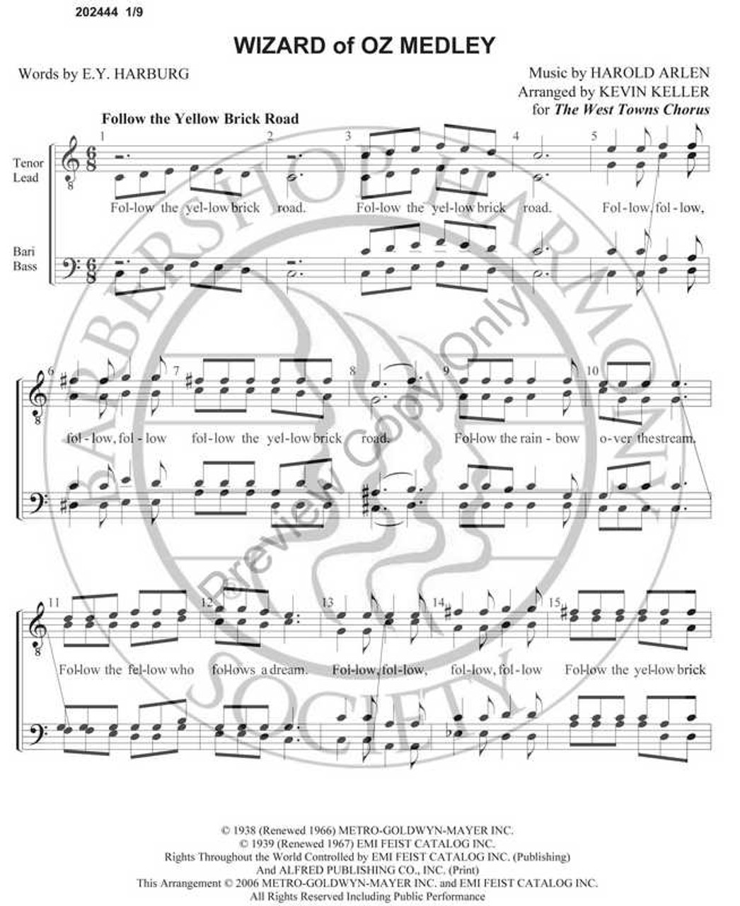 Wizard Of Oz Medley 1 (TTBB) (arr. Kevin Keller)-Download-UNPUB