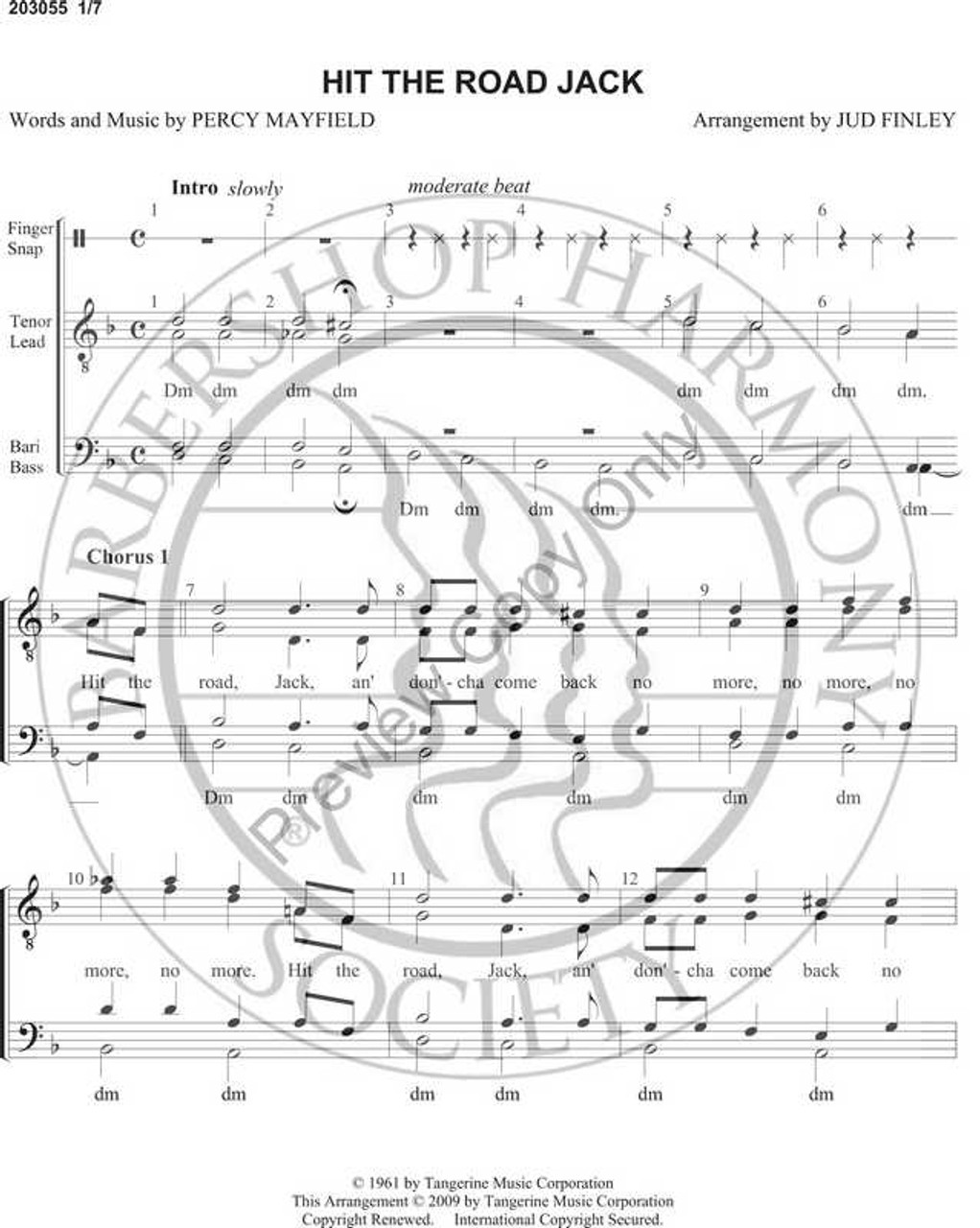 Hit The Road Jack (TTBB) (arr. Jud Finley)-Download-UNPUB