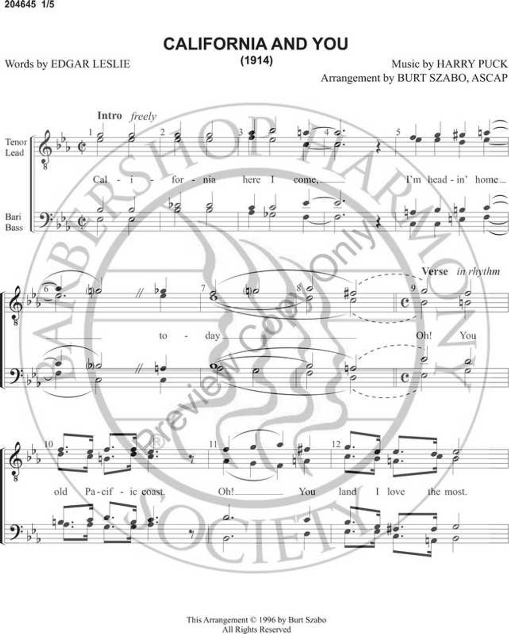 California And You (TTBB) (arr. Burt Szabo)-Download-UNPUB