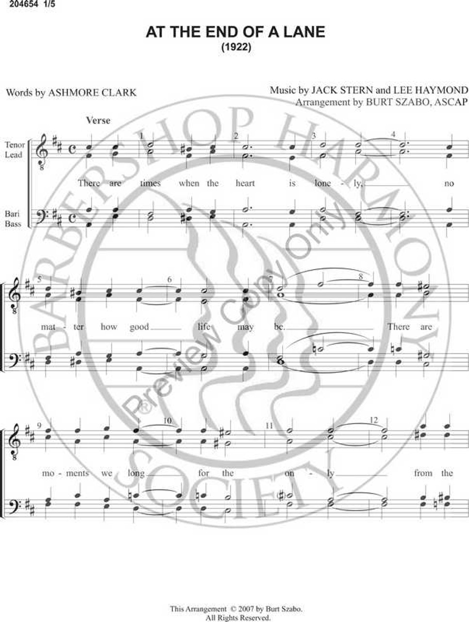 At The End Of A Lane (TTBB) (arr. Burt Szabo)-Download-UNPUB