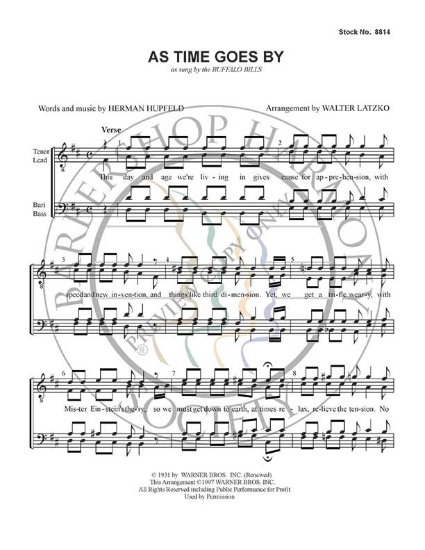 As Time Goes By (TTBB) (arr. Latzko) - SPECIAL ORDER - Barbershop
