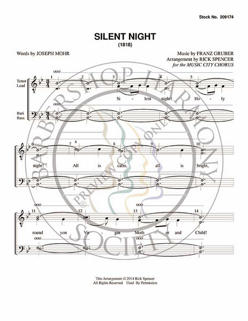 Silent Night 1 (TTBB) (arr. Rick Spencer)-Download-UNPUB