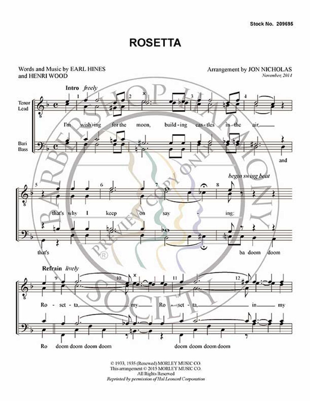 Rosetta (TTBB) (arr. Jon Nicholas)-Download-UNPUB