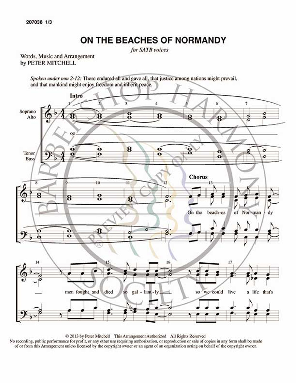 On The Beaches Of Normandy 1 (SATB) (arr. Peter Mitchell)-Download-UNPUB