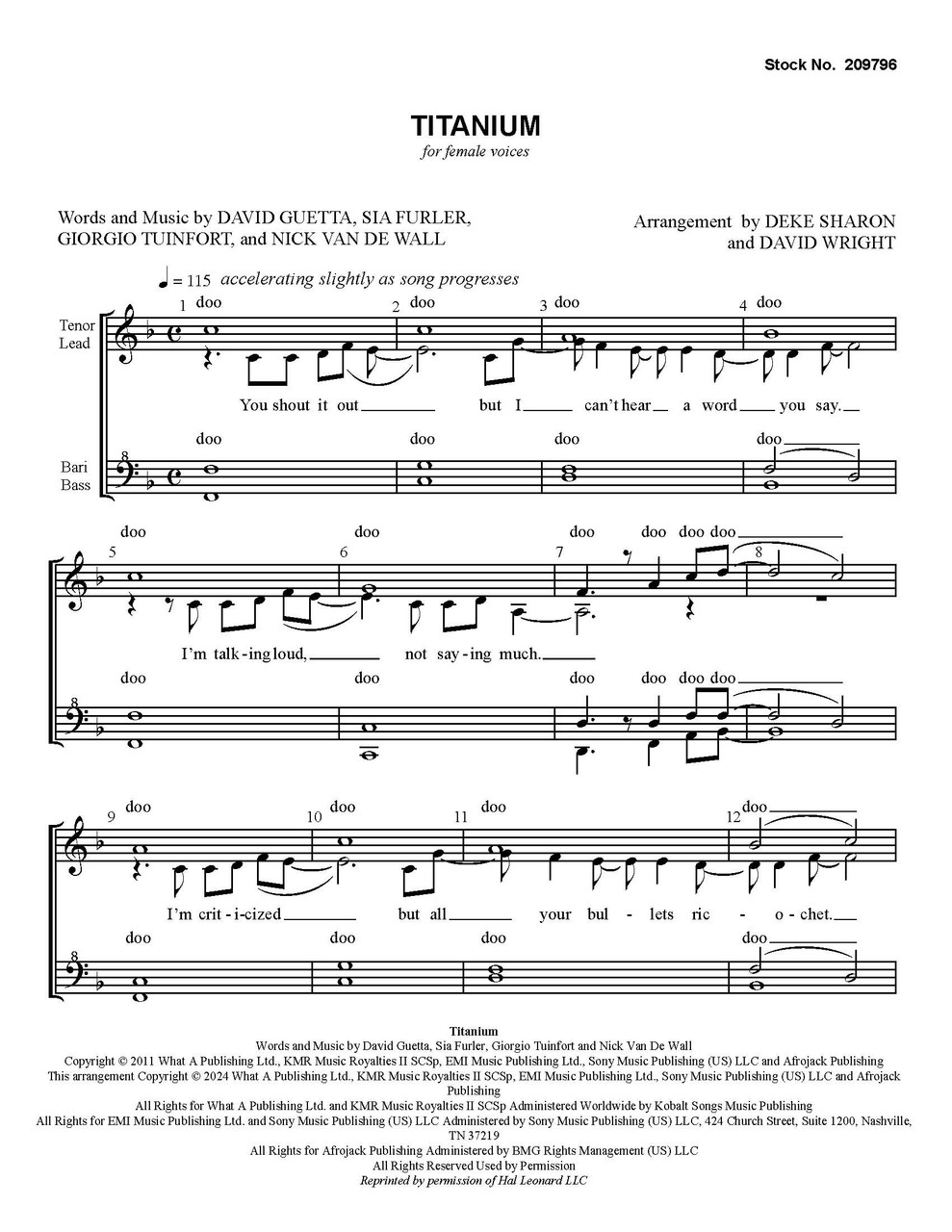 Titanium (SSAA) (arr. Sharon & Wright) 