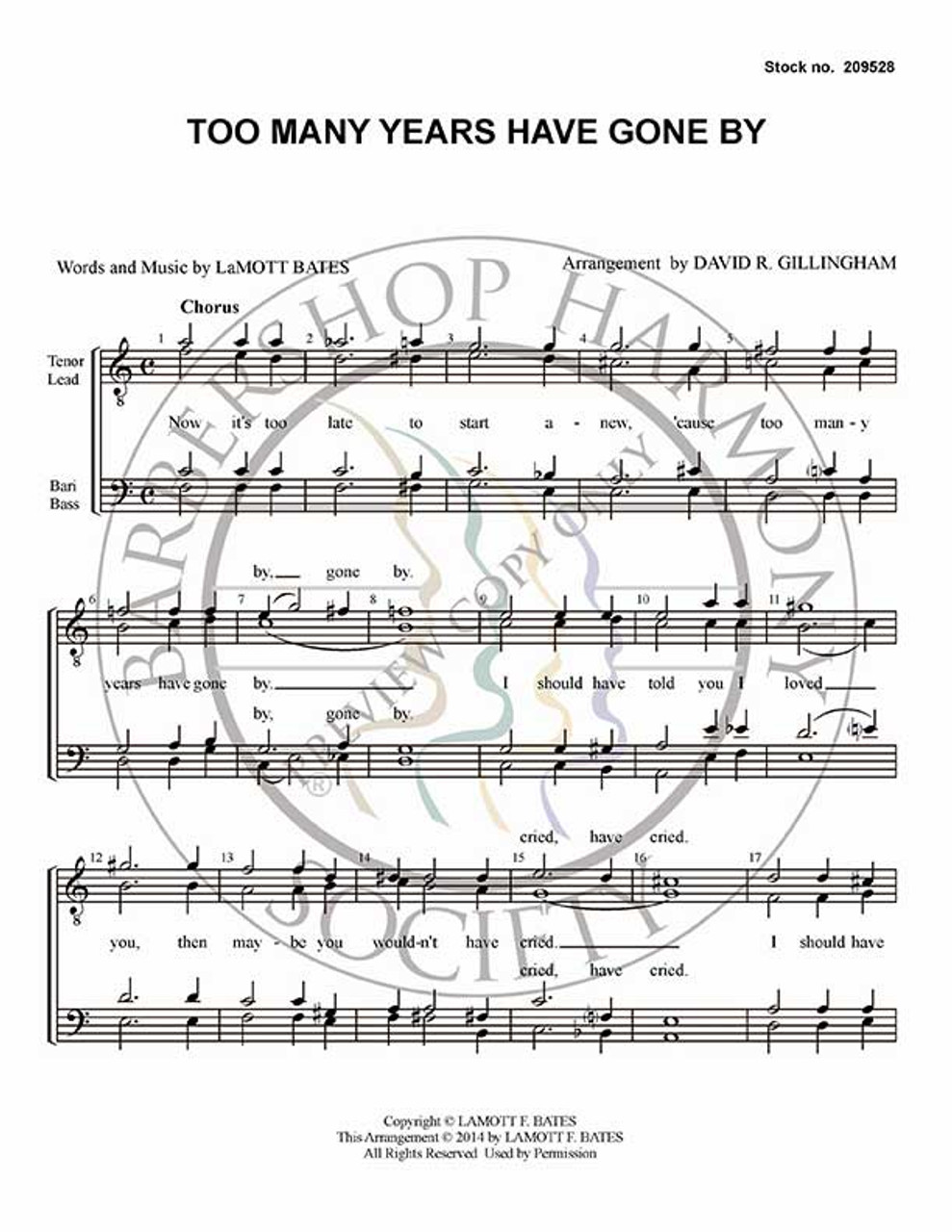 Too Many Years Have Gone By (TTBB) (arr. David Gillingham)-Download-UNPUB