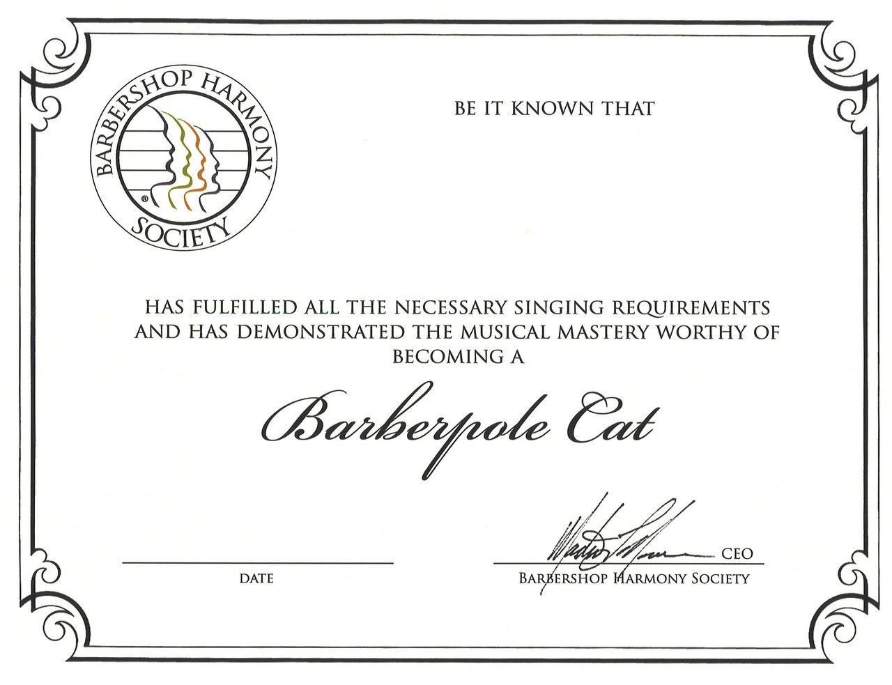 Barberpole Cat Certificate (Downloadable)