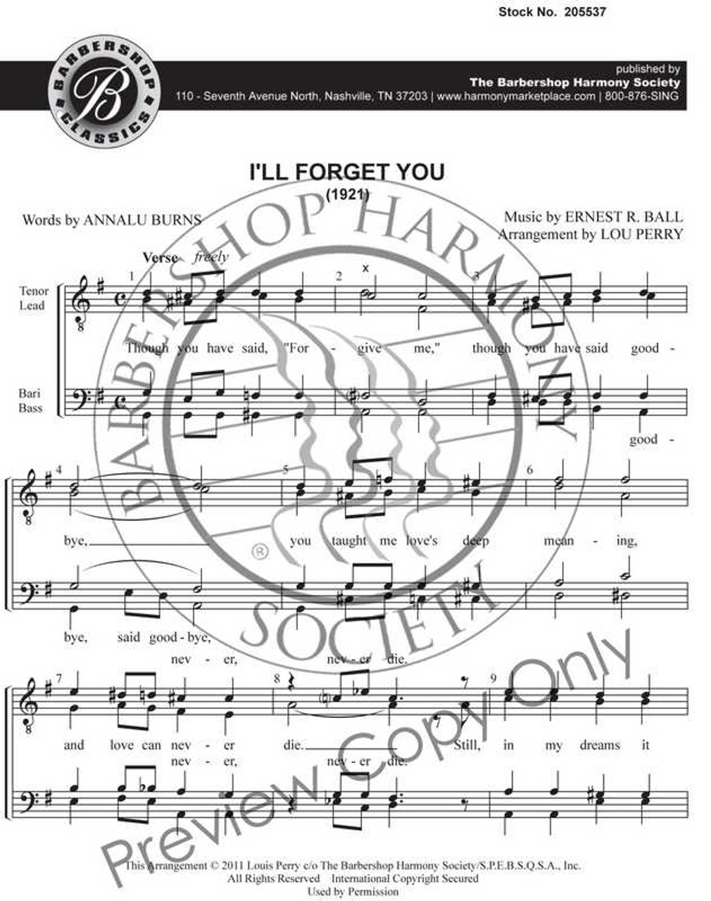 I'll Forget You (TTBB) (arr. Perry) - Download