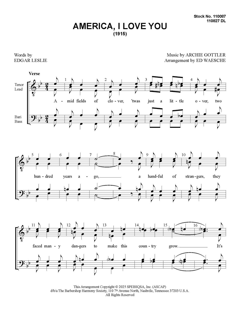 America, I Love You (TTBB) (arr. Ed Waesche)