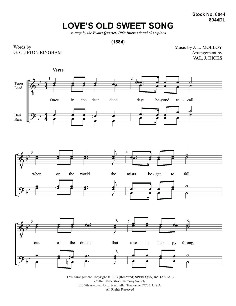 Love's Old Sweet Song (TTBB) (arr. Hicks)