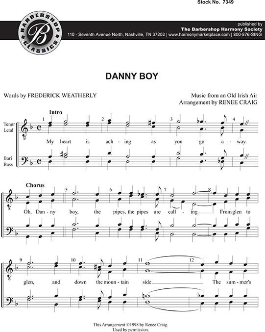 Danny Boy (TTBB) (arr. Craig) - Download - Barbershop Harmony Society