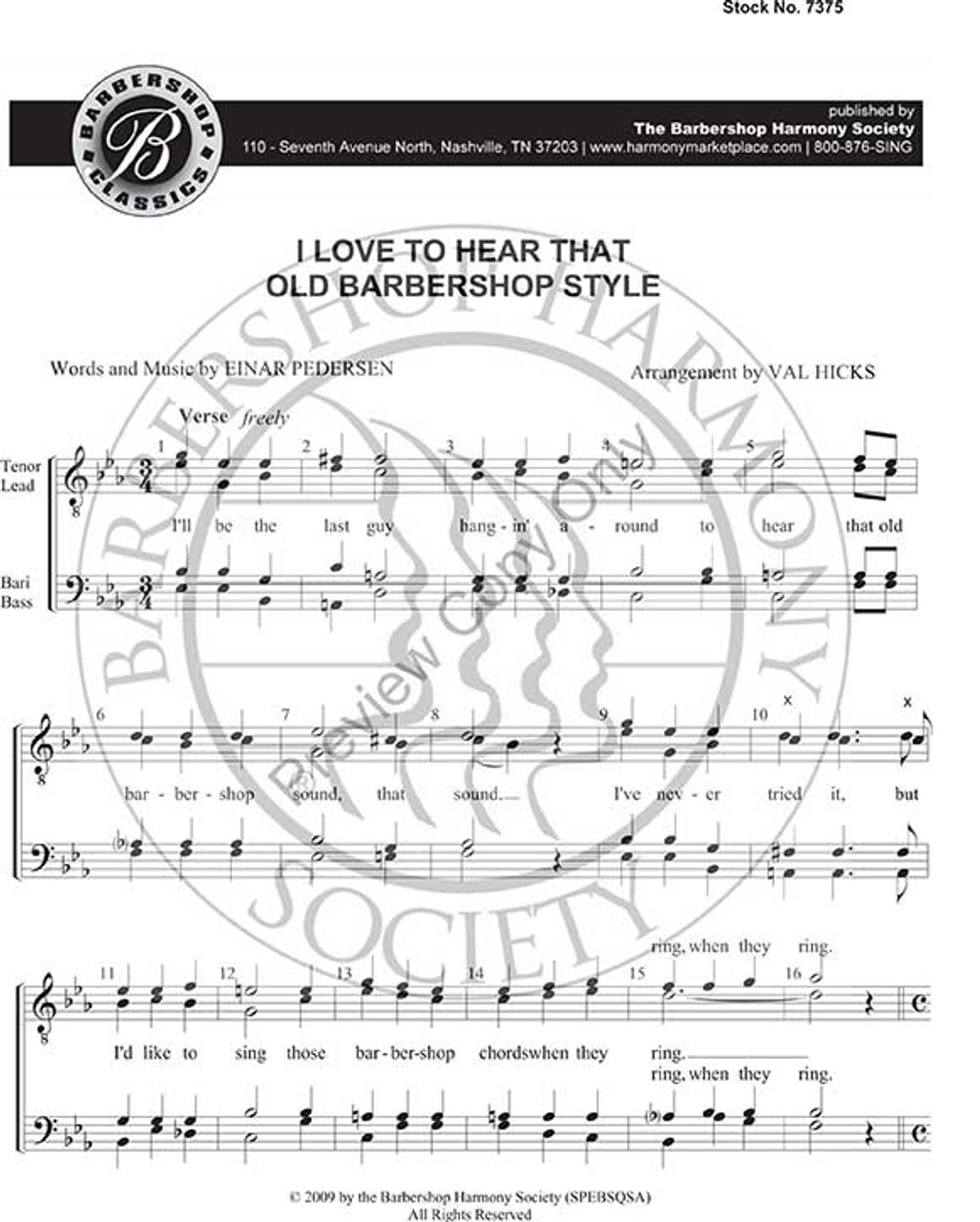I Love To Hear That Old Barbershop Style (TTBB) (arr. Hicks) - Download
