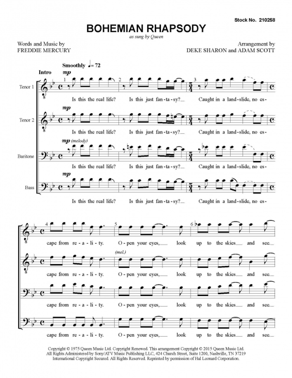 Bohemian Rhapsody (TTBB) (arr. Sharon & Scott)