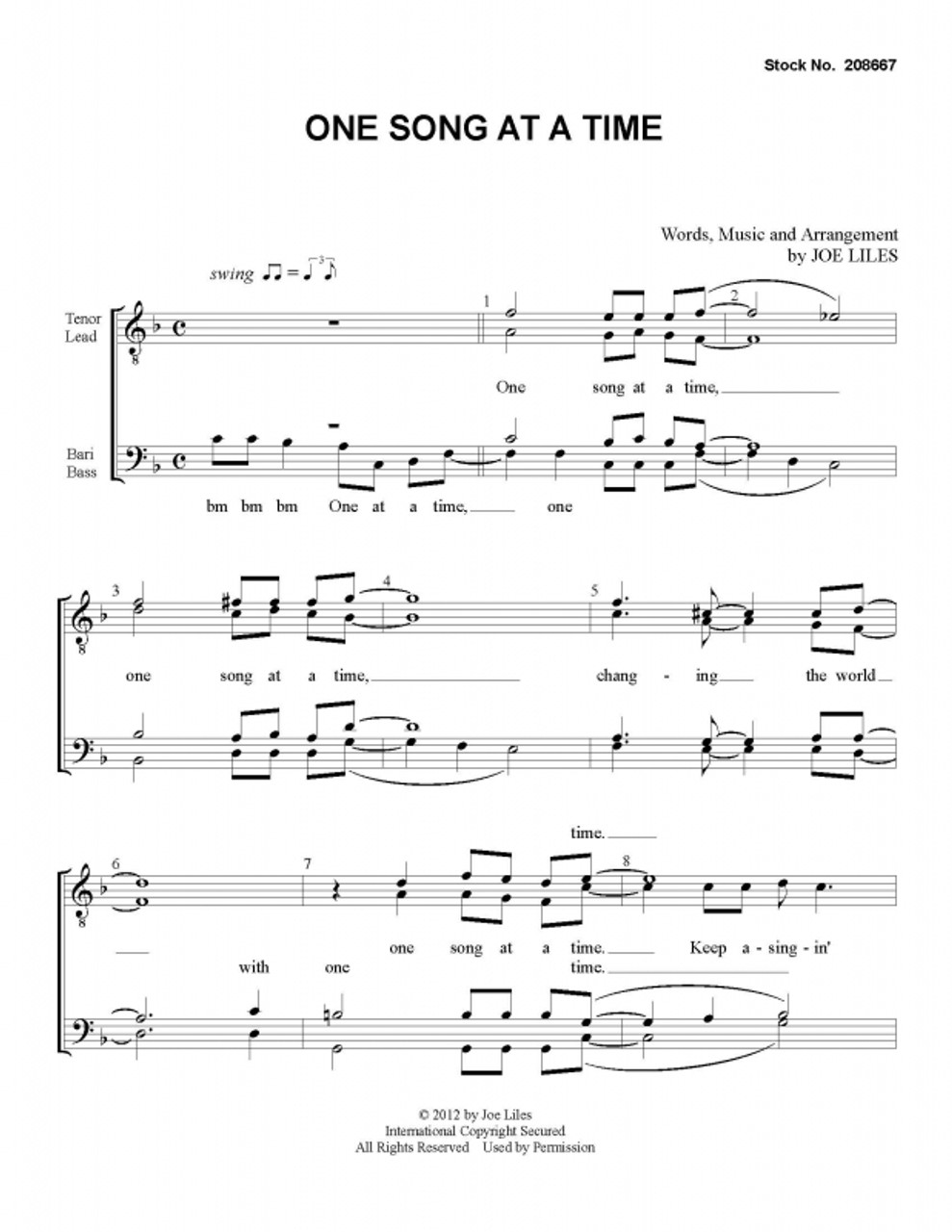 One Song At A Time (TTBB) (arr. Liles)