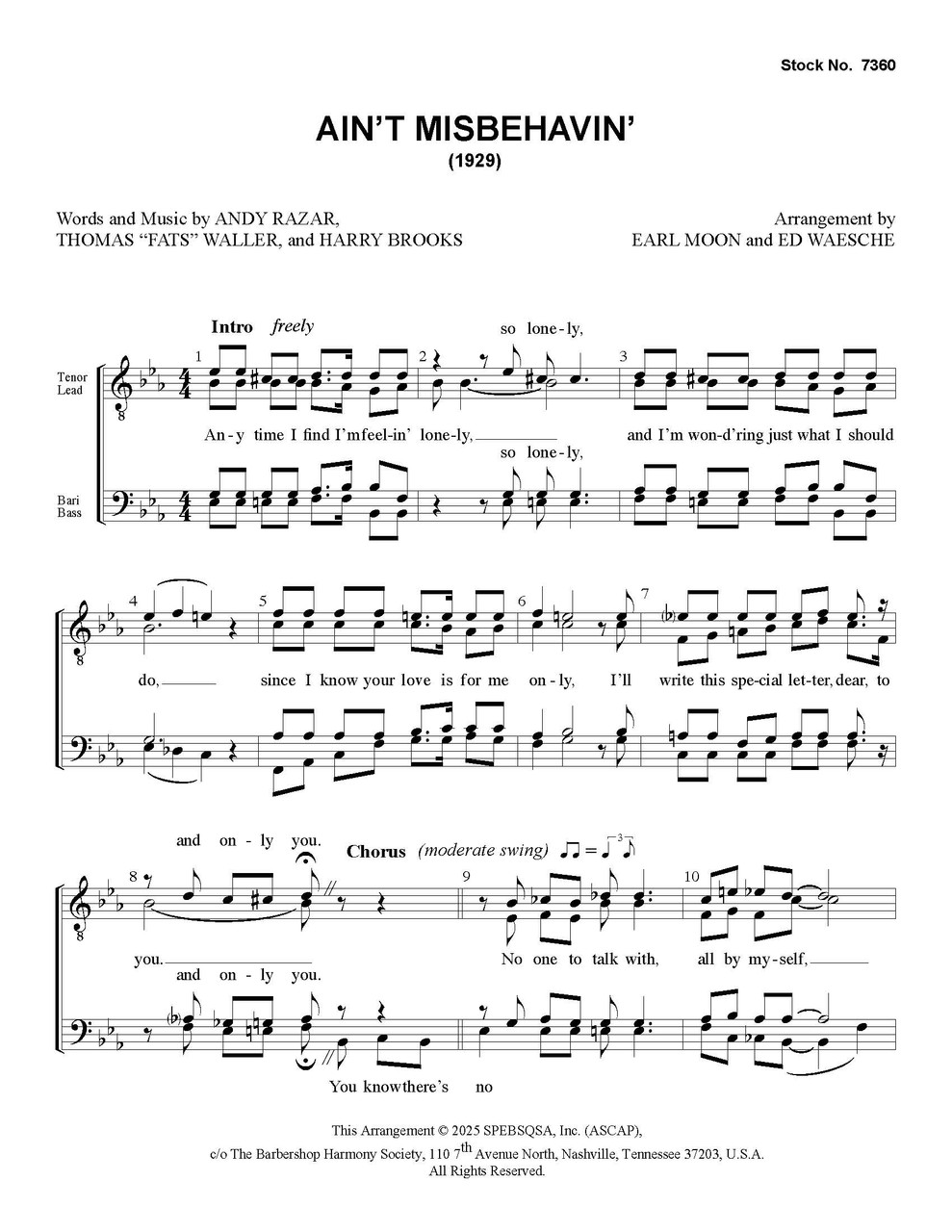 Ain't Misbehavin' (TTBB) (arr. Moon & Waesche) - Download 