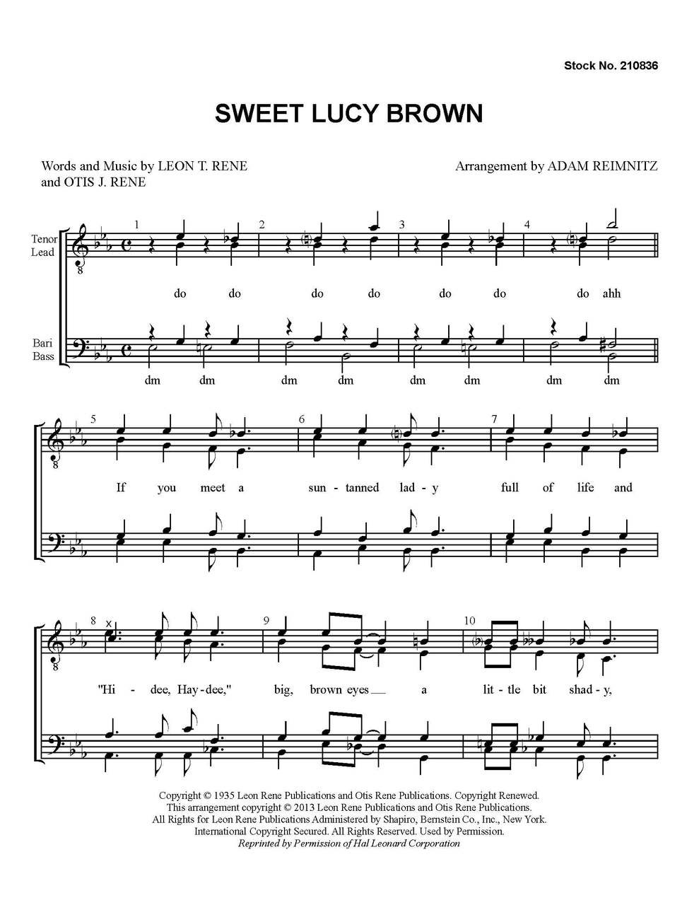 Sweet Lucy Brown (TTBB)-UNPUB