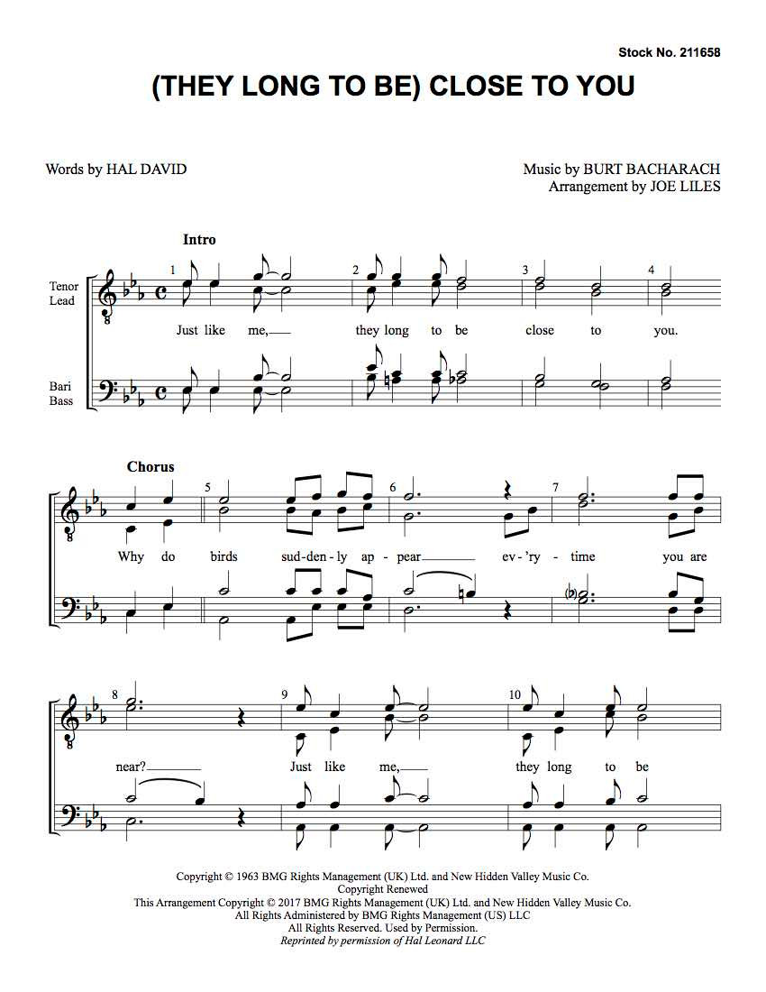 (They Long to Be) Close to You (TTBB) (arr. Liles)