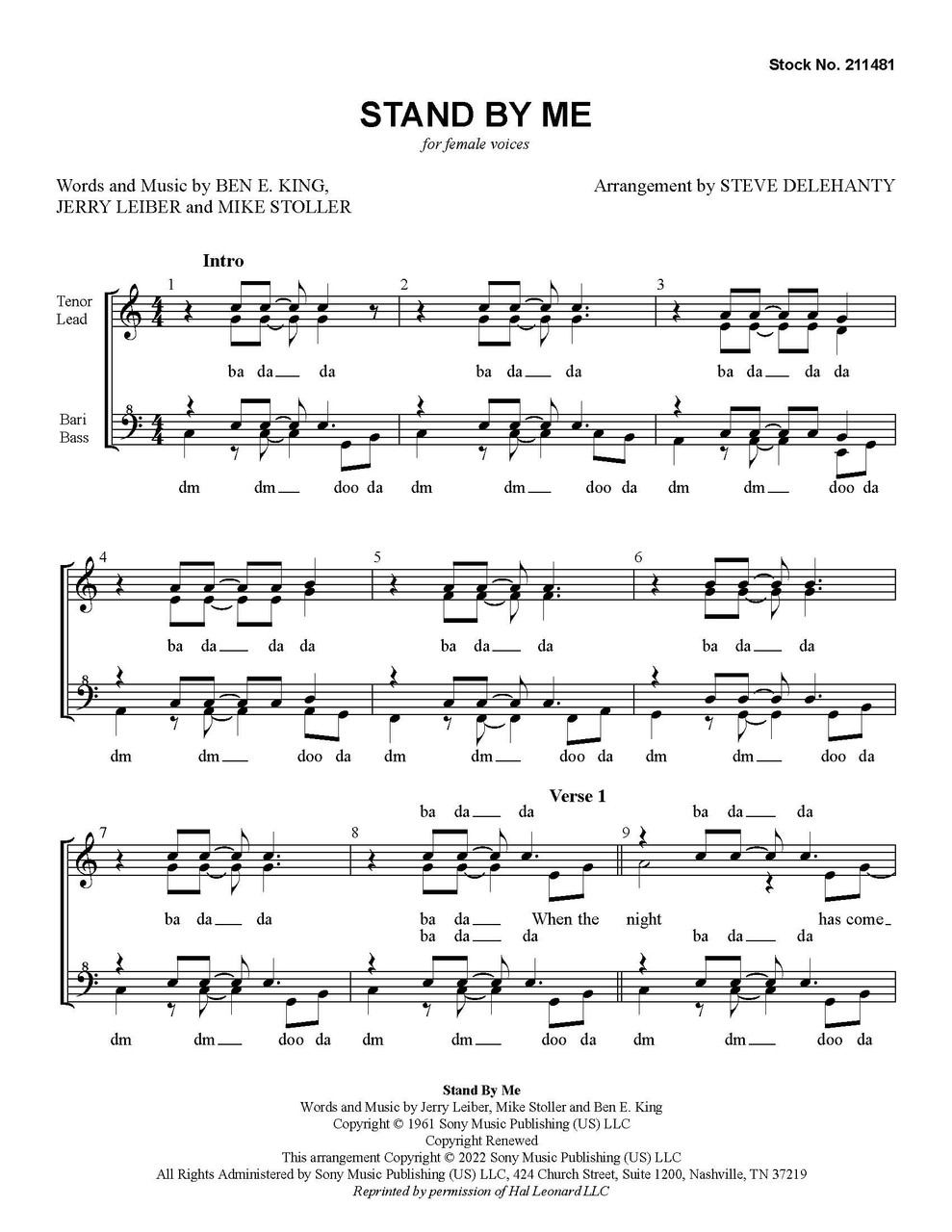 Stand By Me (SSAA) (arr. Delehanty)