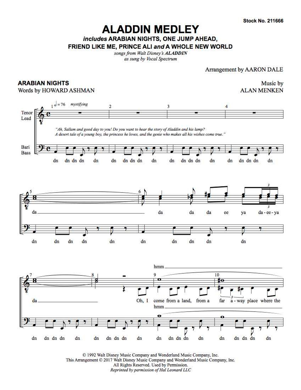 Aladdin Medley (TTBB) (arr. Dale)