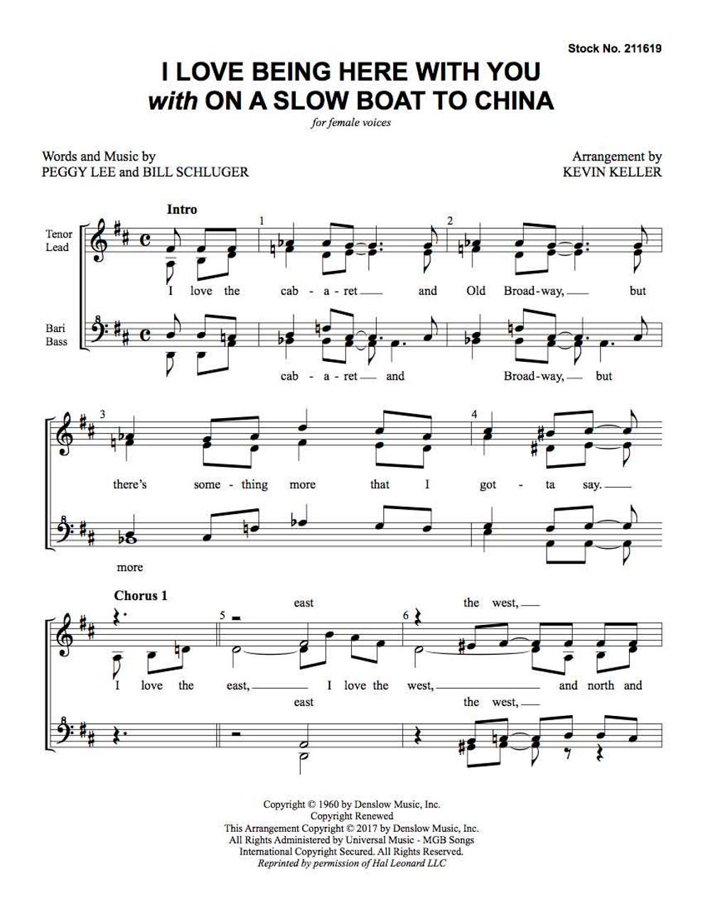 I Love Being Here With You / On A Slow Boat To China (Medley) (SSAA) (arr. Keller) = SPECIAL ORDER