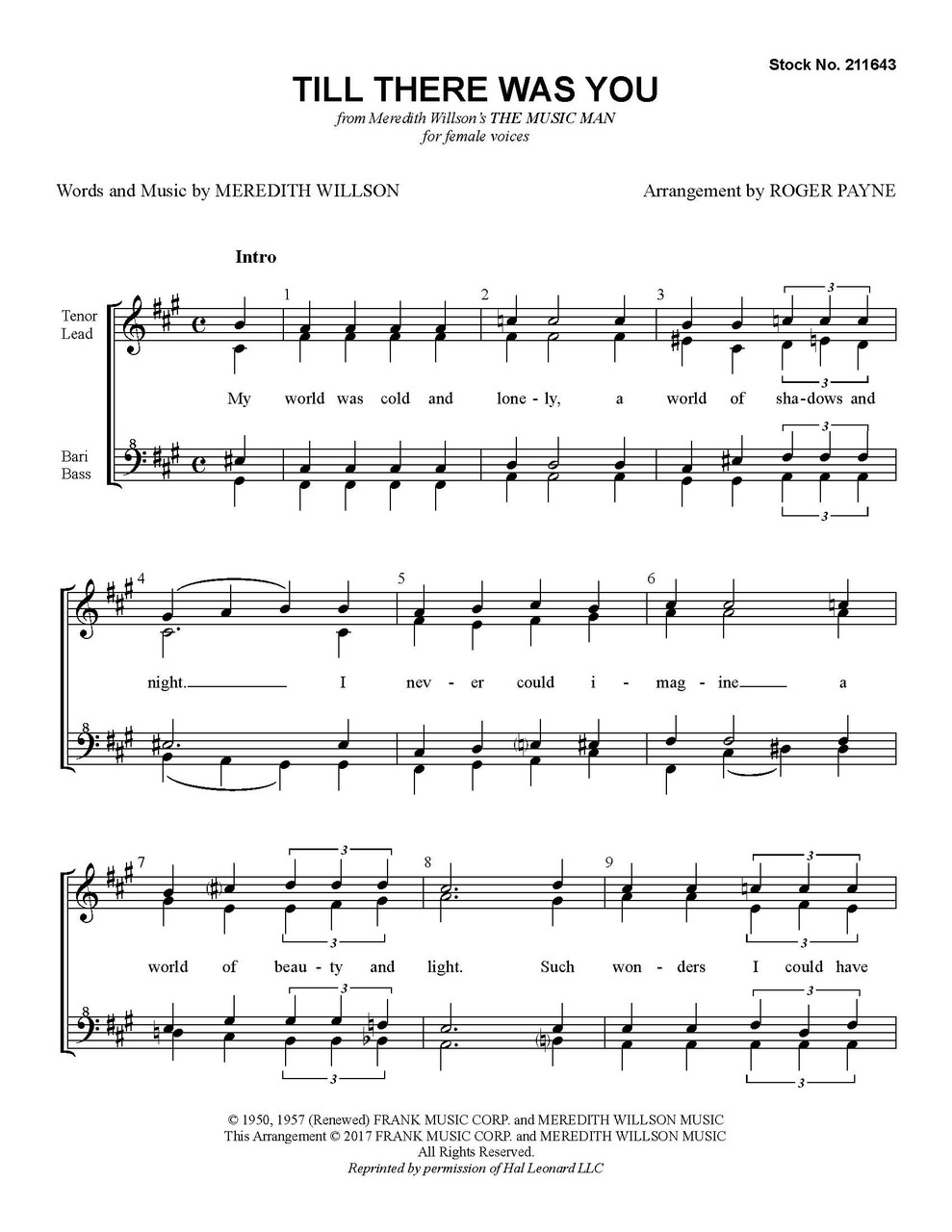 Till There Was You (from "The Music Man") (SSAA) (arr. Payne) - Download