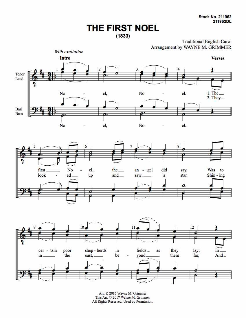 The First Noel (TTBB) (arr. Grimmer) - Download - Barbershop