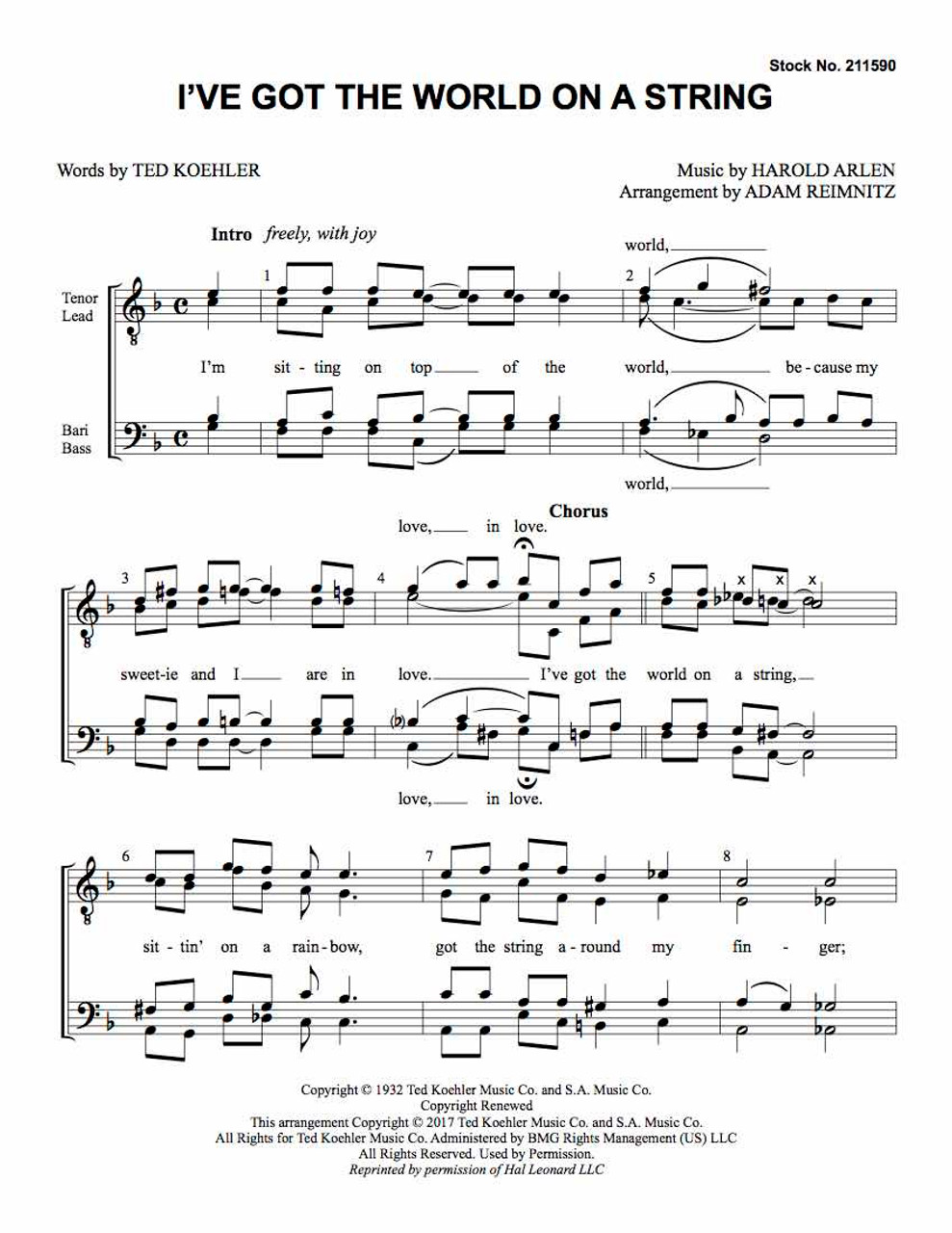 I've Got the World on a String (TTBB) (arr. Reimnitz)