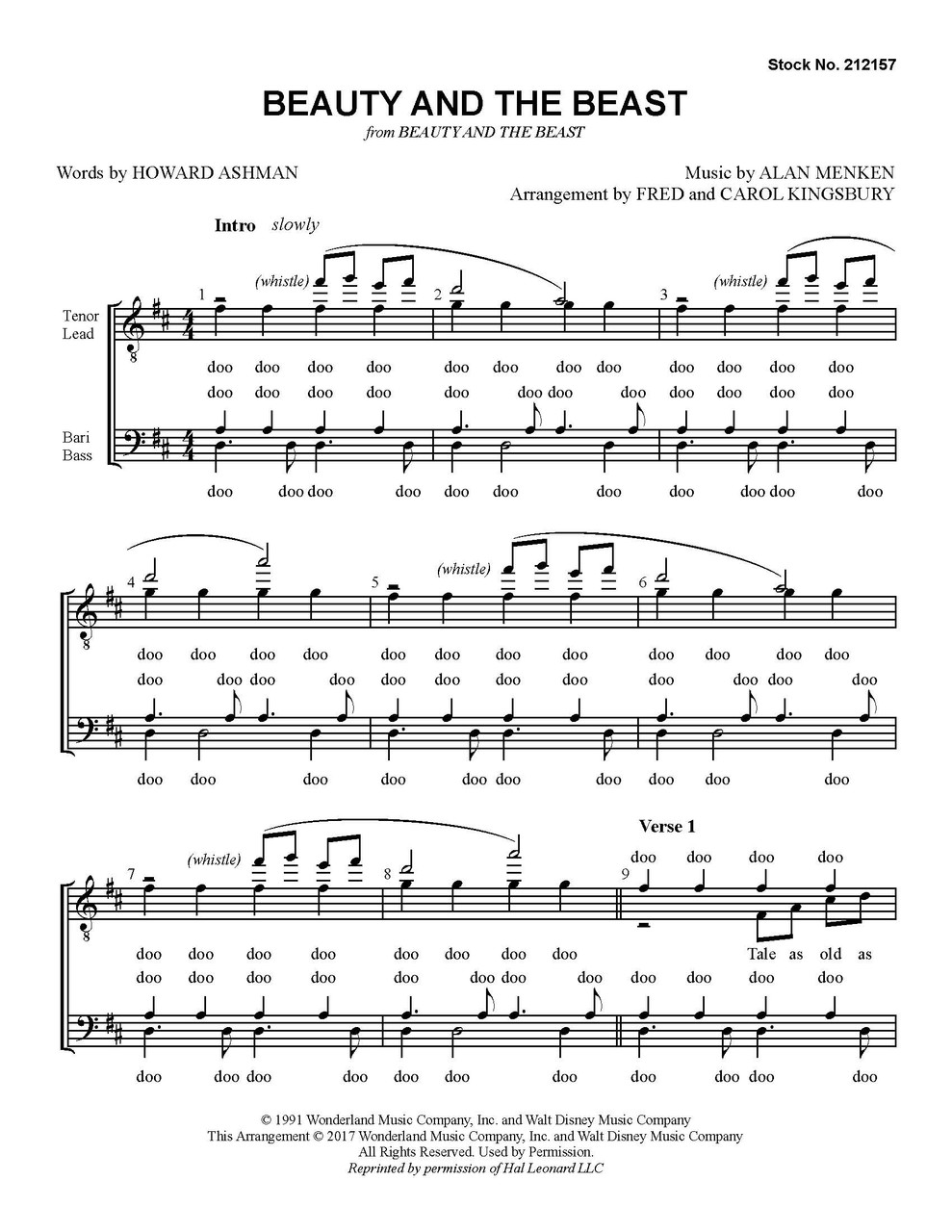 Beauty And The Beast (TTBB) (arr. Kingsbury)