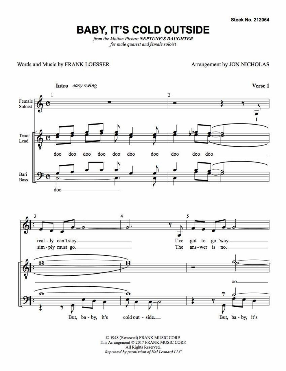 Baby, It's Cold Outside (TTBB) (arr. Nicholas) - Download