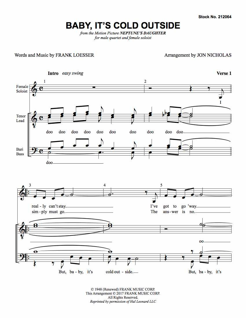 Baby, It's Cold Outside (TTBB w/female soloist) (arr. Nicholas)