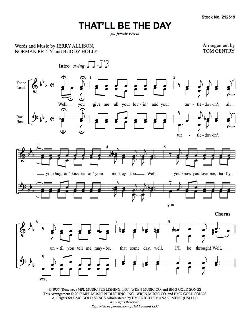 That'll Be the Day (SSAA) (arr. Gentry)