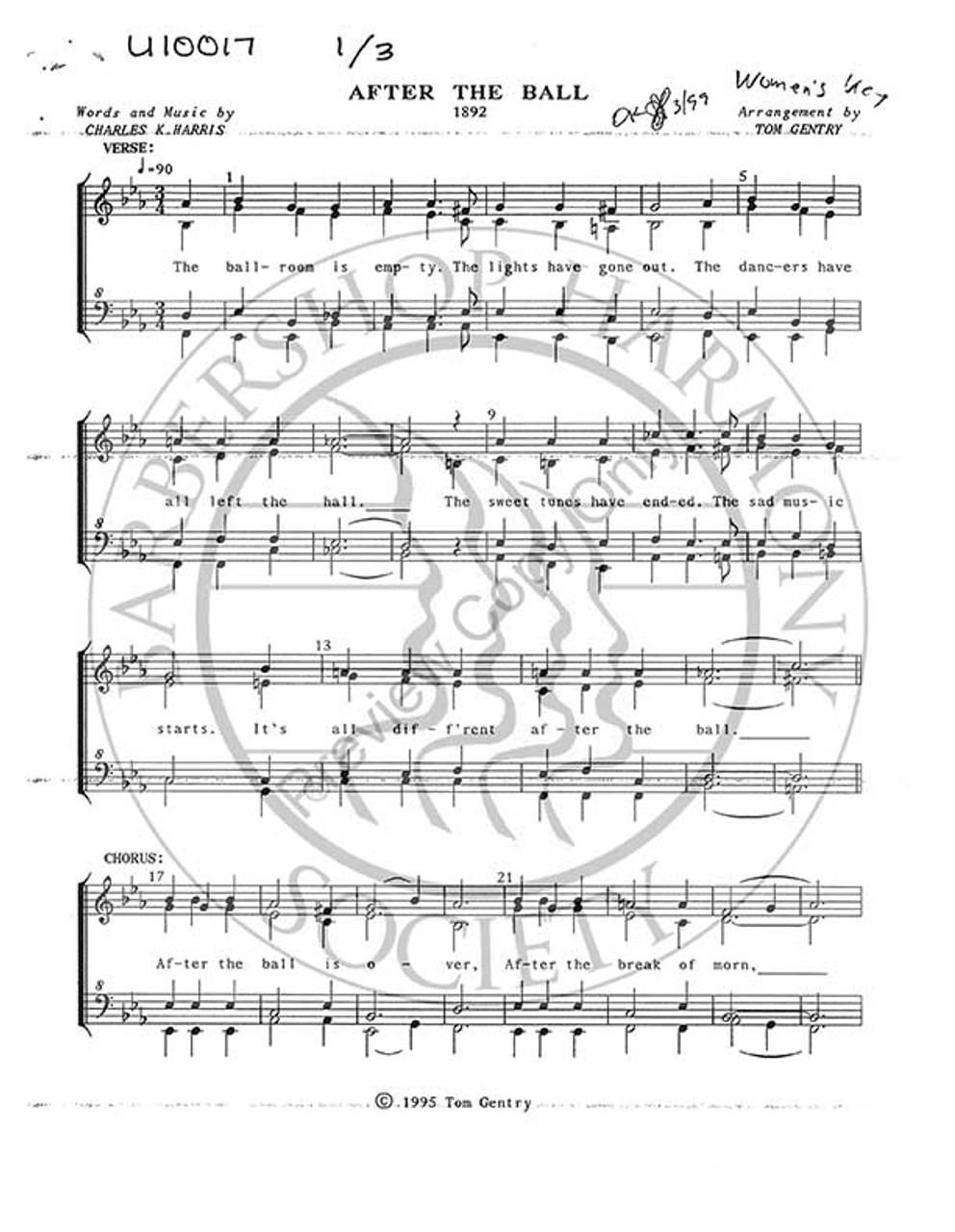 After The Ball (SSAA) (arr. Tom Gentry)-UNPUB