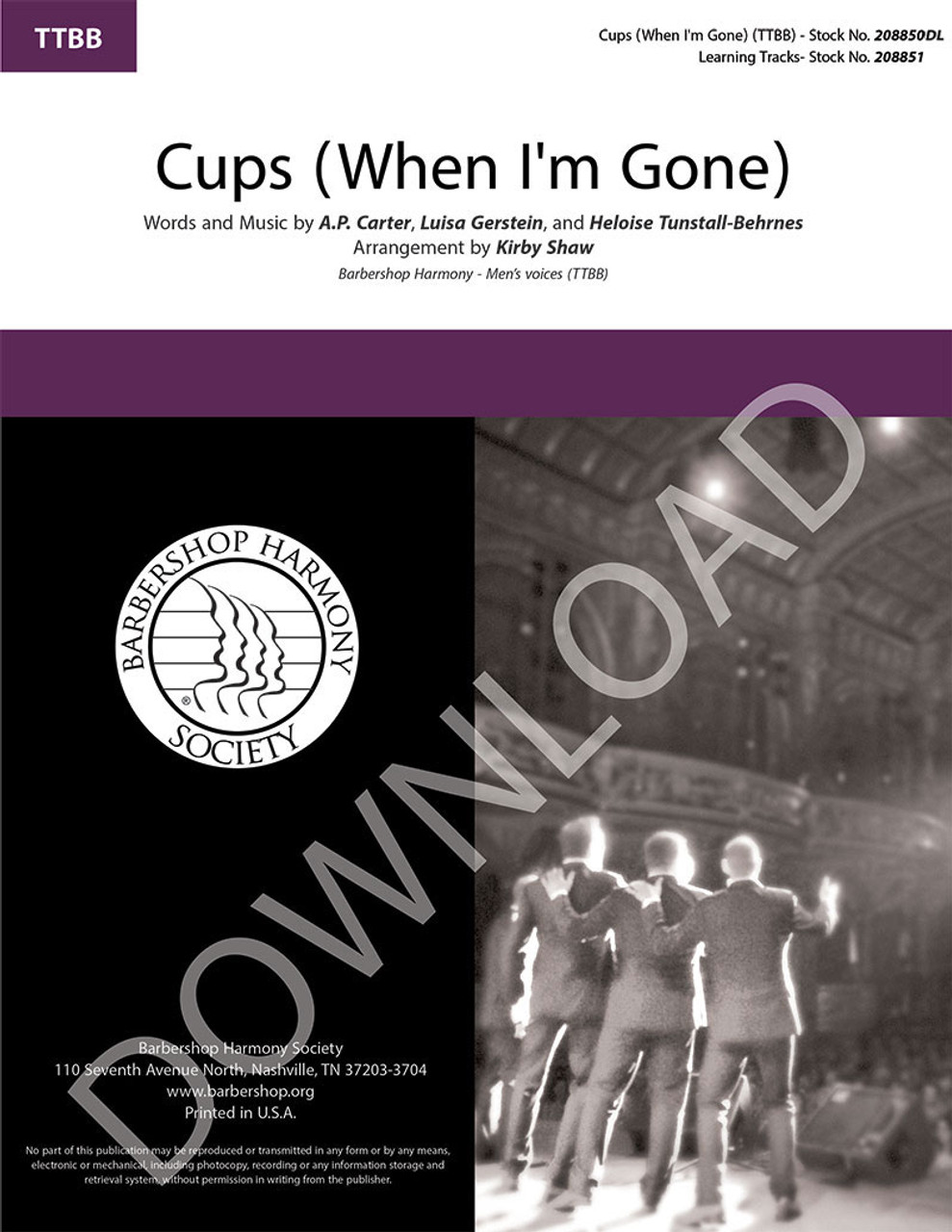 Cups (When I'm Gone) (TTBB) (arr. Shaw) - Download