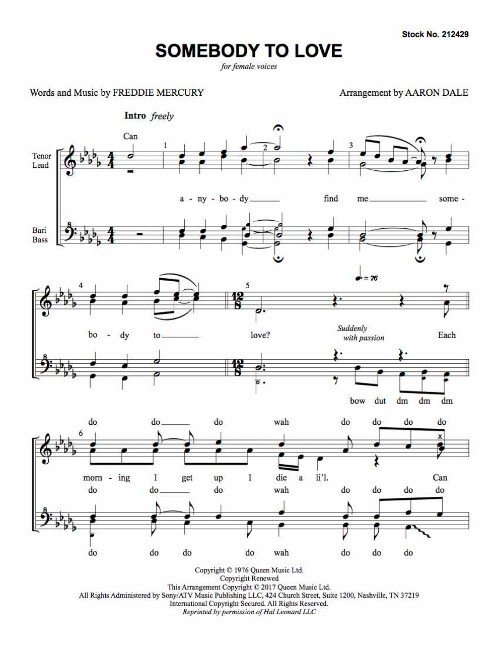 Somebody to Love (SSAA) (arr. Dale)