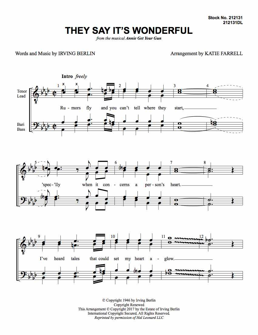 They Say It's Wonderful (TTBB) (arr. Farrell) - Download