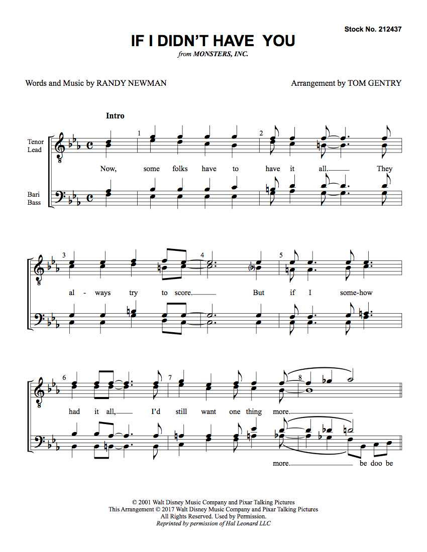 If I Didn't Have You (TTBB) (arr. Gentry) - Download