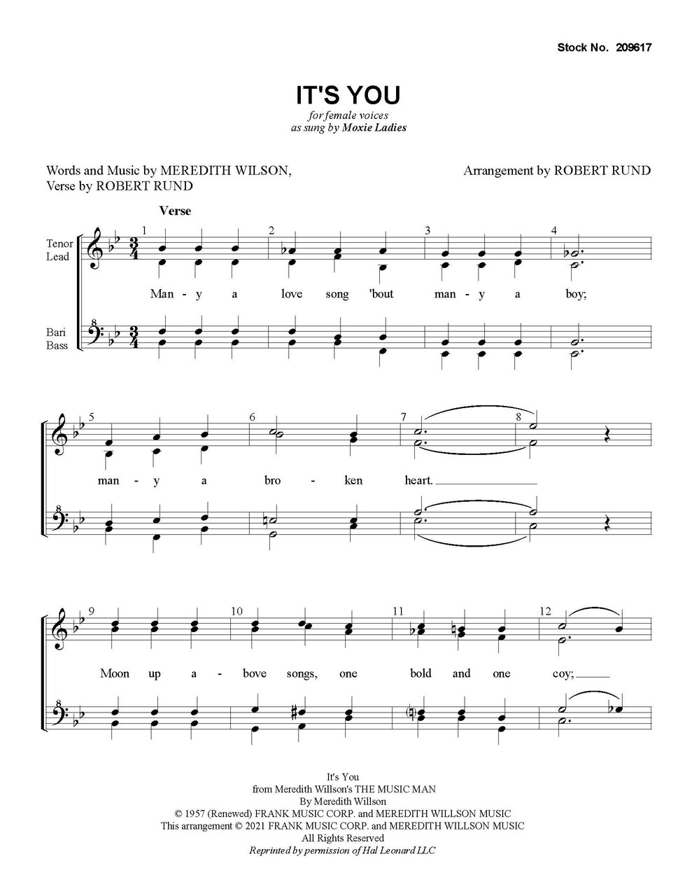 It's You (from "The Music Man") (SSAA) (arr. Rund) - Download