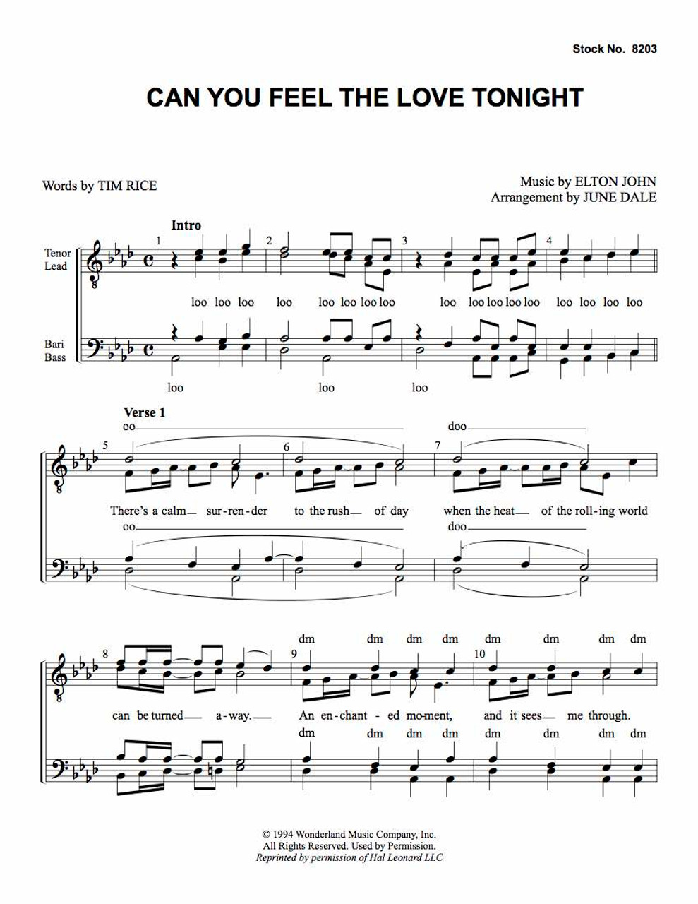 Can You Feel the Love Tonight? (TTBB) (arr. J. Dale) - Download