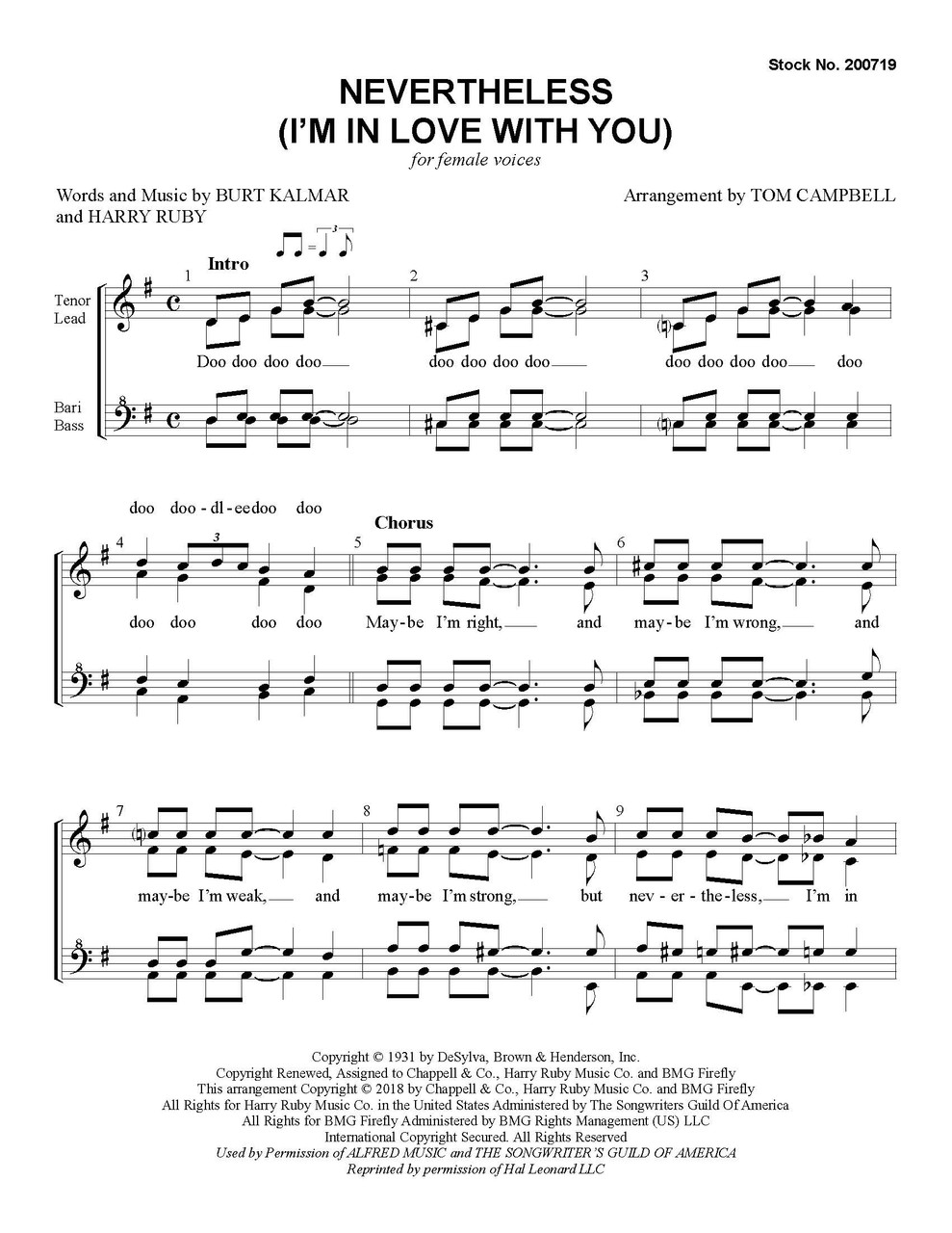 Nevertheless (I'm In Love With You) (SSAA) (arr. Campbell) - Download