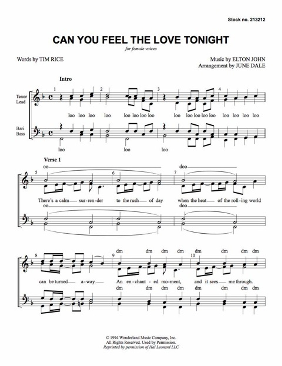 Can You Feel the Love Tonight? (SSAA) (arr. J. Dale) - Download