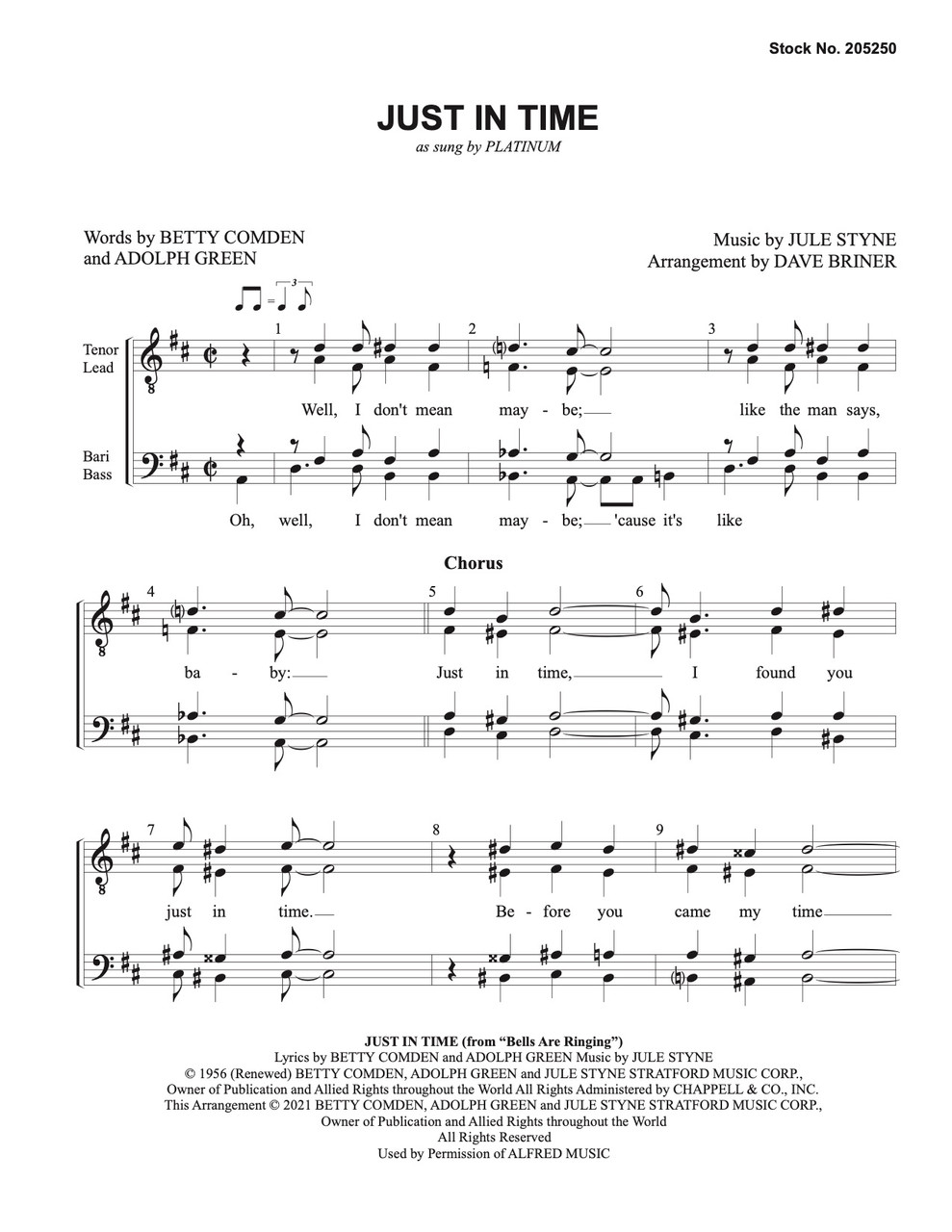 Just In Time (from "Bells Are Ringing") (TTBB) (arr. Dave Briner) - Download